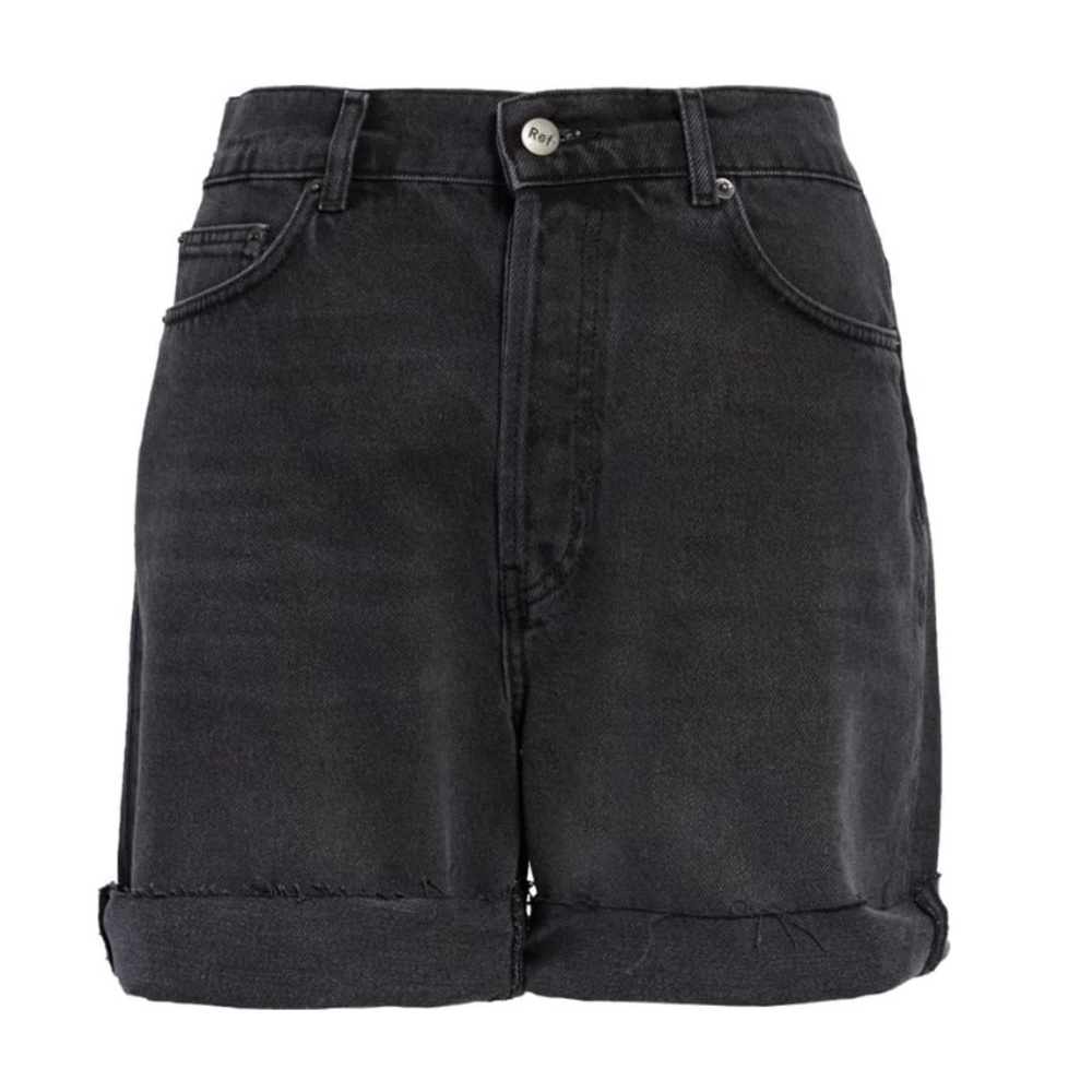 Reformation Black High-Rise Cuffed Jean Shorts